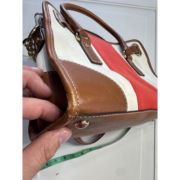 Michael Kors Hamilton Mono Red Stripe Canvas Leather Tote Large Lock Chain - Picture 7 of 10